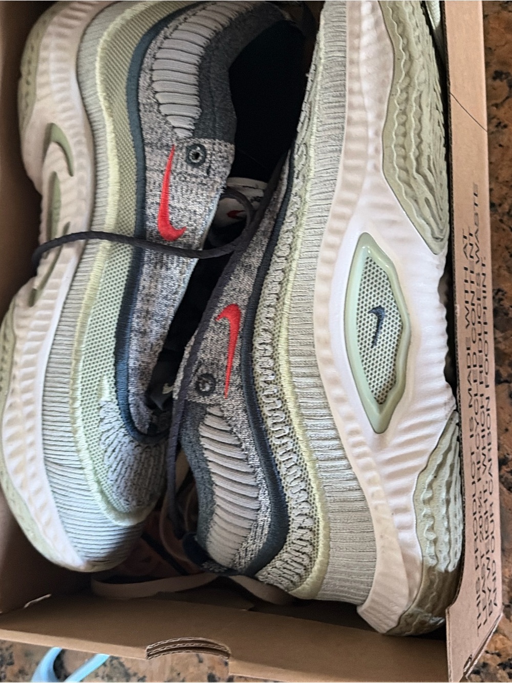 Nike Lightweight Knit Running Shoes - Light Green with Red Swoosh